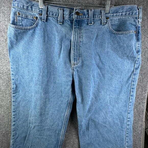 Carhartt Men’s Denim Jeans 46x32 Relaxed Light Wash B460 LVB Work Casual W Logo - Picture 1 of 13